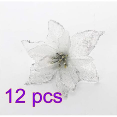 Fleurs artificielles - MARSEE - Lot de 12 - Argenté - 13 cm - Décoration de Noël (1/5)