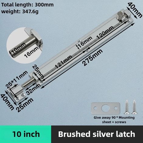 (Argent - 25 cm) Verrou de sécurité de porte en alliage d'aluminium, boucle, loquet de fenêtre, verrou de porte coulissante robuste et épais, quincaillerie pour la maison (1/5)