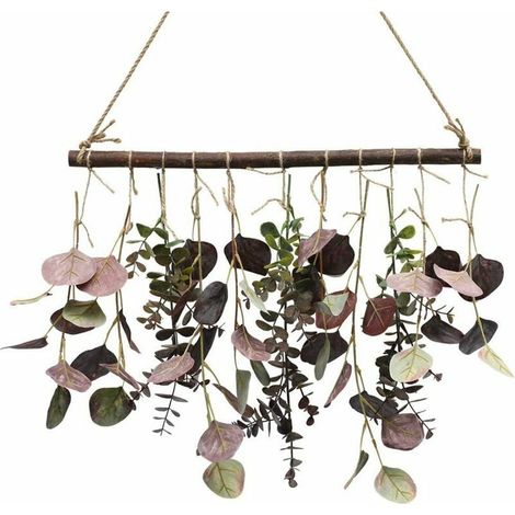 Eucalyptus artificiel Verdure Décoration murale à suspendre Plantes artificielles à suspendre avec bâton en bois Ferme rustique Boho Décoration murale pour chambre, salon, entrée et salle de b (1/5)