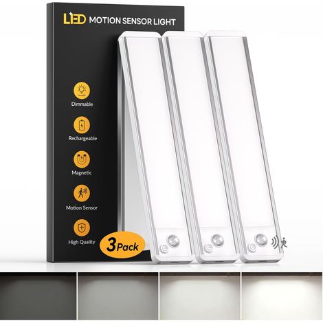Filiyano – Réglette LED sous meuble 20 cm, lot x3 – Détecteur de mouvement – Rechargeable USB-C, dimmable, magnétique – Cuisine, placard (1/5)