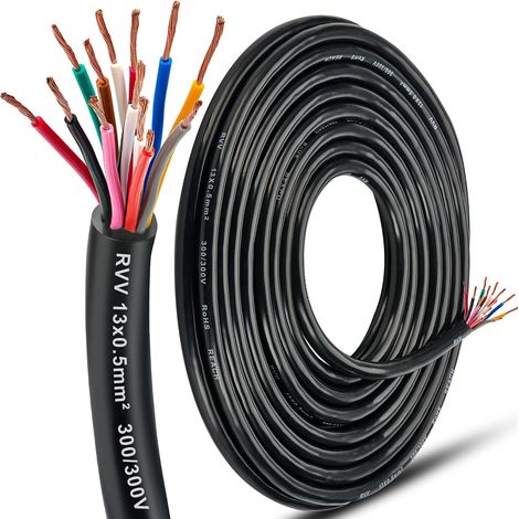Câble Remorque 13 Fils de Cuivre 0,5mm², 5M Câble Électrique Remorque 13 Conducteurs, 12V/24V Cable de Remorques Voiture Caravane Camping-car Camion, Flexible PVC Étanche (1/5)