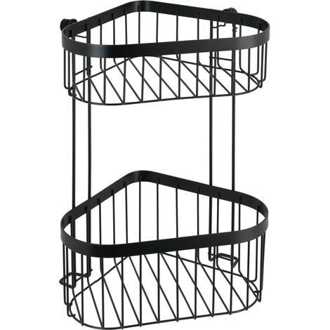 Wenko – Étagère d'angle 2 niveaux en acier inoxydable noir – Fixation murale avec vis – Dimensions 23,5 x 33 x 18,5 cm – Pour salle de bain (1/6)