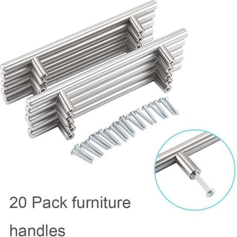 Set mit 20 silberfarbenen Edelstahl-Küchenschrankgriffen, Küchentürgriffen mit 128 mm Lochabstand, abgerundeten Griffen für Schränke, Schubladengriffen für Kleiderschränke und Schubladen