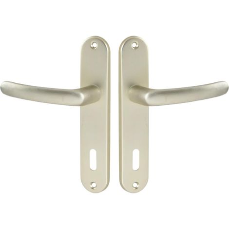 Set de Poignée de Porte sur Petite Plaque - Version Clé L, Porte de Chambre, Bureau - Entraxe 165 mm - Système de Pose Facile - Aluminium Résistant - Finition Champagne (1/5)