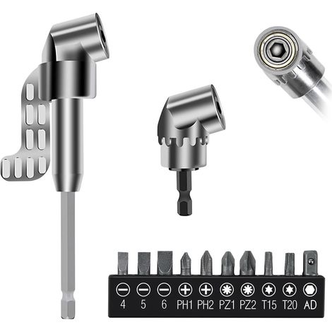 Lot de 12 embouts de visseuse d'angle à 105° avec embout de vissage Bend multifonction - Tige hexagonale de 1/4" - Pour boîtier d'ordinateur, armoire électrique, meubles (1/5)