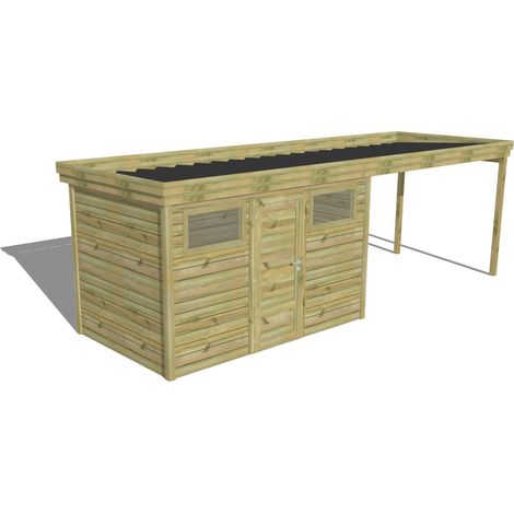 ABRI DE JARDIN bois Pin autoclave 27mm - 6,94x2,14m / 14,9m2 - Bac acier - Abri Français (1/5)
