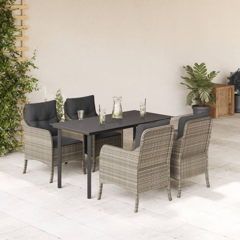 Ensemble à manger de jardin et coussins 5 pcs-Salon de jardin gris clair rotin 394842 (1/5)
