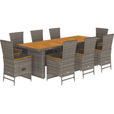 Set comedor jardín 9 pzas y cojines ratán sintético gris vidaXL (1/5)