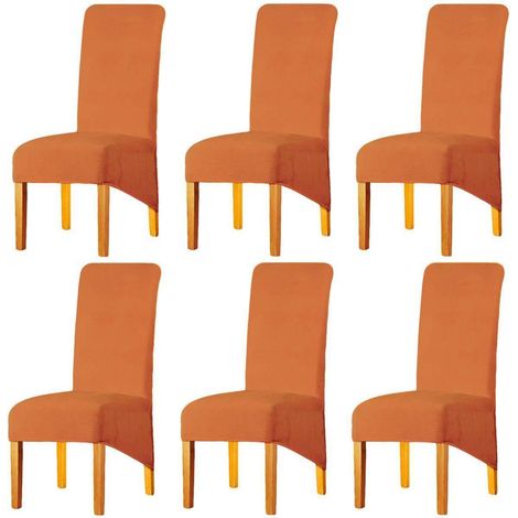 Housses de chaise de salle à manger extensibles en velours orange lot de 6 grandes tailles (1/5)