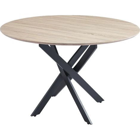 Table à manger JESSICA en boisCHENE pieds métal noir 120 cm (1/2)