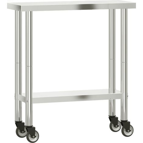 Tavolo da lavoro professionale da cucina con ruote 825 x 30 x 85 cm acciaio inox 020045416