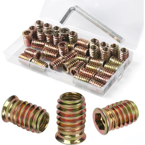 Insert Fileté Bois M8 x 15mm, 40 Pièces Douille Filetée Visser Inserts Écrous à Zinc, Insert D'écrou Borgne Metal Ecrou Hexagonal, Intérieur Manchons a Visse Vis Tête, pour Meubles en Bois (1/5)