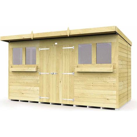 12 x 6 Feet Pent Summer Shed - Wood - L178 x W358 x H201 cm