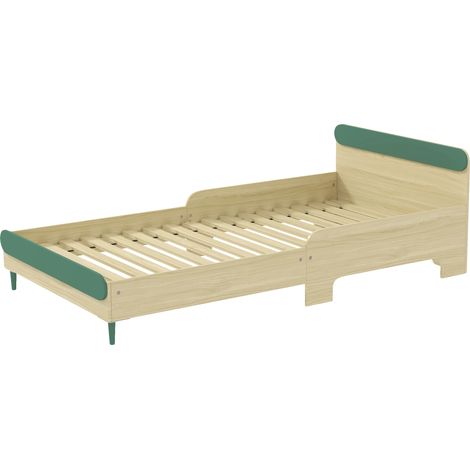 Lit pour enfant lit au sol enfant de 3 à 10 ans avec barrière de sécurité, sommier à lattes inclus, vert (1/5)