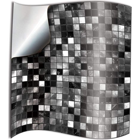 24 Fliesenaufkleber für Bad und Küche, 10 x 10 cm, schwarz-weißes Mosaik-2D-Folien-Klebeaufkleber für Wandfliesen, Gorreto