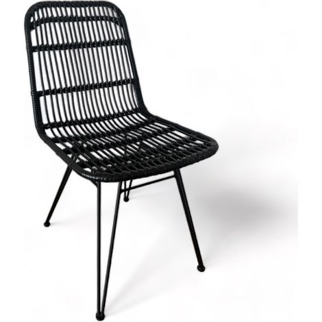 Sedia in rattan nero in stile natura in resina intrecciata e gambe in metallo