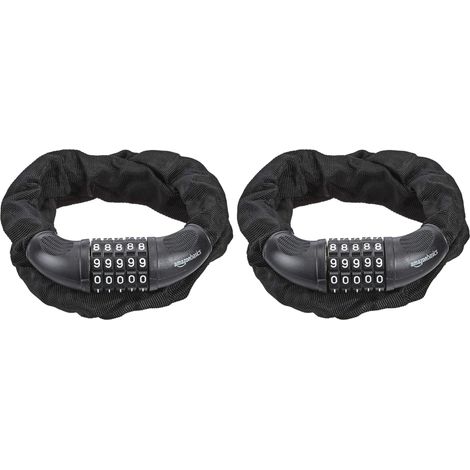 Anti-vol de vélo avec chaîne et cadenas à combinaison à 5 chiffres, 97,2 cm, Lot de 2, Noir - Amazon Vine (1/3)