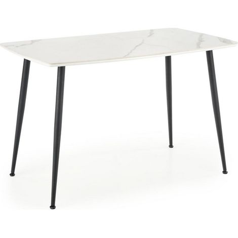 Table à manger aspect marbre blanc avec pieds en métal noir BOCHICA (1/5)