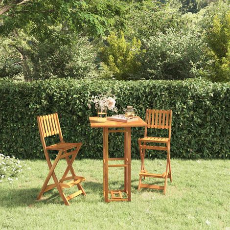 Ensemble Table de bar + 2 Chaises de bar de jardin - Table Haute avec 2 Tabourets Bois d'acacia massif BV796296 - BonneVie (1/5)