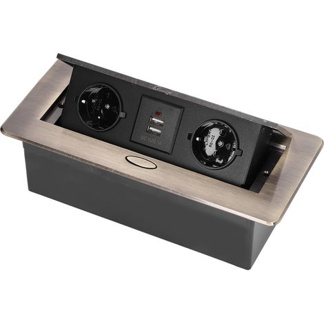 Ausziehbare Doppel-USB-250V-Tischsteckdose, versenkbare Pop-up-Steckdosenleiste für Tisch, Büro, Küche und Zuhause, integriertes Schnellladegerät. (1/5)