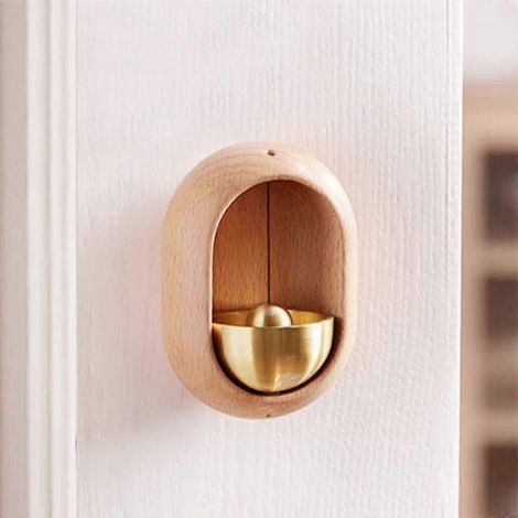 Sonnette en bois pour l'ouverture de porte, carillon ovale, cloche en bois pour la maison, le bureau, un magasin, un portail, un commerce ou la décoration de jardin (1/5)