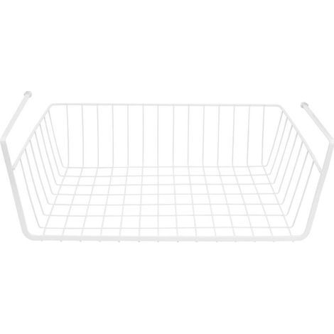 Panier en fil métallique sous étagère, panier de rangement suspendu, panier multifonctionnel entièrement métallique sous étagère, panier de rangement coulissant pour cuisine (grand blanc). (1/5)