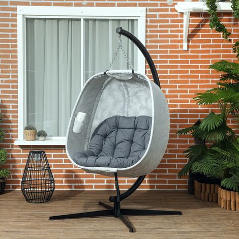 Eiförmiger Hängesessel für den Außenbereich, Hängeschaukel mit Gestell, Sitzpolstern Indoor Outdoor
