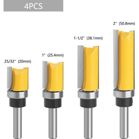 Lot de 4 Fraises pour Défonceuses 8mm, Fraise Metal Defonceuse a Bois, pour le Bois Massif, Outil de Coupe Professionnel le Panneau de Particules, le MDF, etc. (4) (1/5)