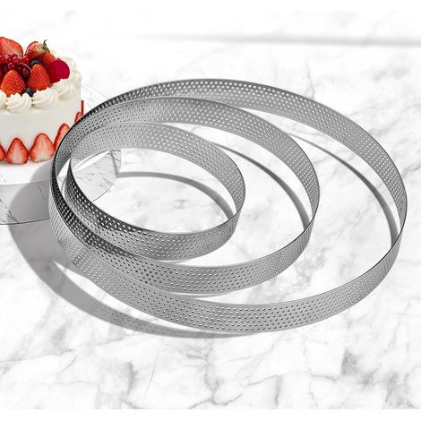3-teiliges Set aus 10/15/20 cm großen, perforierten Tarteringen aus Edelstahl 430, für Tartekuchen, Törtchen, Gebäck und Muffins (1/5)