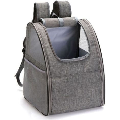 Tote Bag Sac à Dos pour Chats Petits Chiens, Coussin en Polaire Amovible Pliable en Maille Transparente Respirante, Panier de Stabilisation pour Voyager en Train ou en Avion, Gris (1/5)