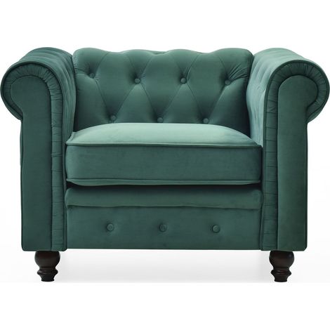 Grand fauteuil Chesterfield Velours Vert (1/4)