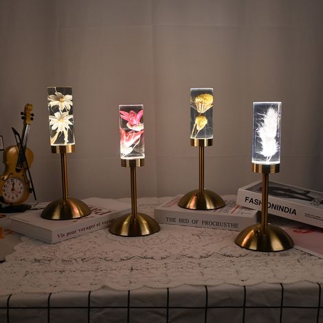 Ortviai Lampe de chevet en acrylique avec fleur éternelle – touche sensible, recharge USB, 3 teintes (blanc/chaud/naturel) (1/4)