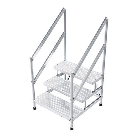 Scalino e pedana alluminio - 3 gradini - Larghezza 1.50m - Doppio corrimano - MP3-150-2GC