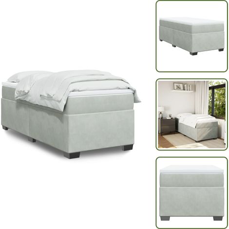 Sommier à lattes de lit et matelas Gris clair 90x200 cm Velours - Lit Double - Lit Avec Sommier - Matelas À Ressorts Ensachés - Lit Velours - Literie (1/5)