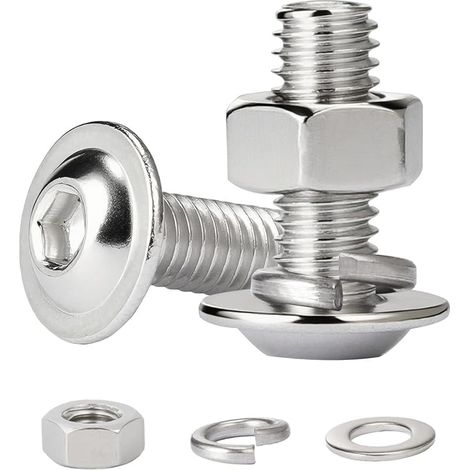 10 Pièces Vis à Tête avec Six Pans Creux M5x20 mm, Boulons à Tête Bombée avec Bride Inox A2 V2A, Jeu de Vis avec Ecrous et Rondelles, Entièrement Filetée (1/5)