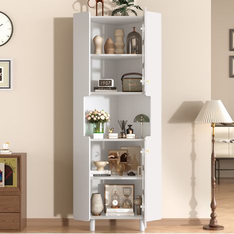 Mobile angolare bianco con illuminazione LED, finitura laccata, MDF, 63,5 x 157,5 cm, OKWISH (1/5)