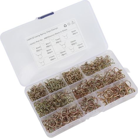 Kit 345 pinces de ressort pour durites de carburant, colliers de tuyau, 9 tailles, pour moto, VTT, bateaux (1/5)
