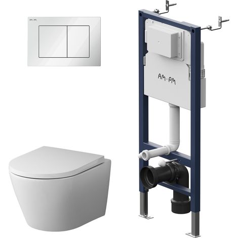 AM.PM Wand WC spülrandlos Set mit Vorwandelement Komplettset Unterputz Spülkasten Vorwandspülkasten Keramik Unterputzspülkasten Schüssel Drücke (1/5)