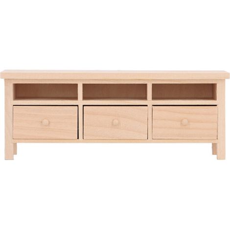 Meuble TV miniature en bois avec tiroirs simulés pour maison de poupée 1/12, modèle décoratif brut (1/5)