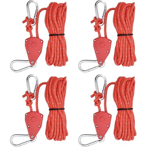 Set di 4 corde per tenda da 6 mm x 5 m in nylon riflettente con tenditore a cricchetto per campeggio ed escursionismo. (1/5)
