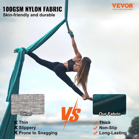 Hamac de Yoga Aérien 10 x 2,8 m Kit Balançoire de Yoga Inversion Danse Aérienne en Nylon 100 g/m² Charge 1000 kg Vol Anti-gravité d'Air pour Fitness Musculation Pilates Vert Foncé Gym Maison (1/5)
