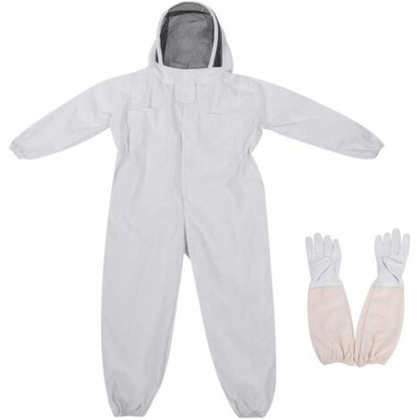 Beekeeping Suit Professional Anti Bee Protective Equipment with Long Gloves and Veil Hood for Beekeeping Beekeeper - White (XXL) (1/5)