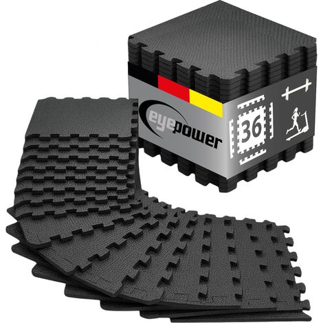 36x Fitness Bodenschutzmatte - 30x30 EVA Matte Sport Bodenmatte für Fitnessraum