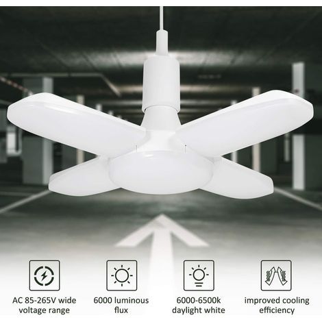 – Éclairage de garage LED 60W E26/E27 6000Lm – Panneaux ajustables – Lumière blanche 6500K – Installation rapide sans outils (1/5)