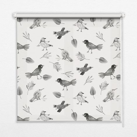 Tenda a Rullo Interna per Finestra - Tenda Filtrante Luce - Tenda Privacy - Tenda Decorativa Rettangolare - Rullo per Interni - (90 cm x 180 cm) - Uccelli e foglie disegnati