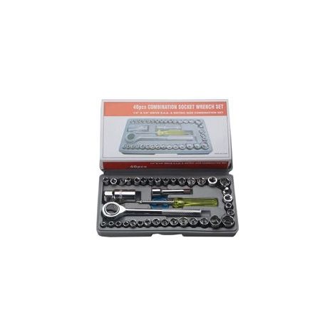 Kit de Clés à Douille 40 Pièces avec Rallonge, Coffret Outils Complet pour Réparations Moto, Vélo et Voiture