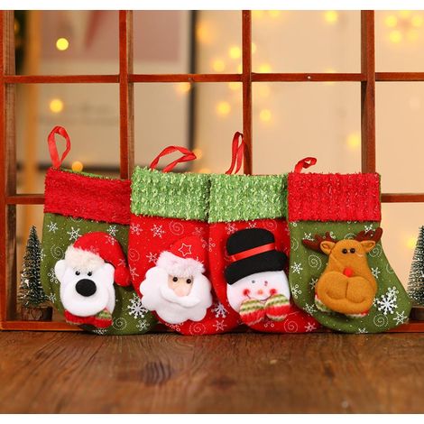 4 chaussettes de Noël traditionnelles, chaussettes de Noël décoratives, chaussettes de Noël, pendaison (hauteur 16 cm, largeur du fond 12 cm, bouche environ 10 cm) - chaussettes de flocon de neige (pè
