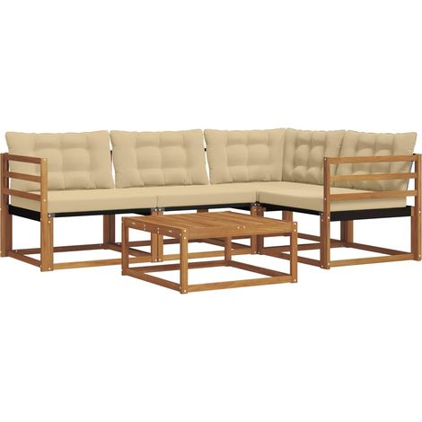Conjunto de sofás de exterior con cojín 5 pcs Natural y Beige vidaXL