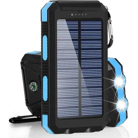 Solar-Powerbank, 20.000 mAh, wasserdichtes Solar-Ladegerät, externer USB-Akku mit 2 Ausgängen, Tablets und mehr, mit Taschenlampe und Kompass