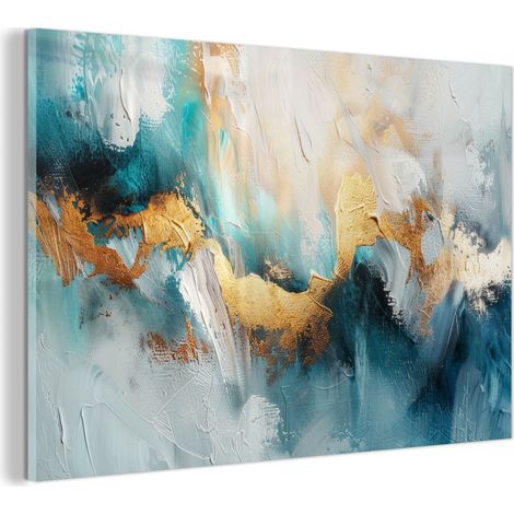 TABLEAU EN PLEXIGLAS Abstrait - Art - Or - Bleu Tableau Décoration Murale 60x40 (1/5)